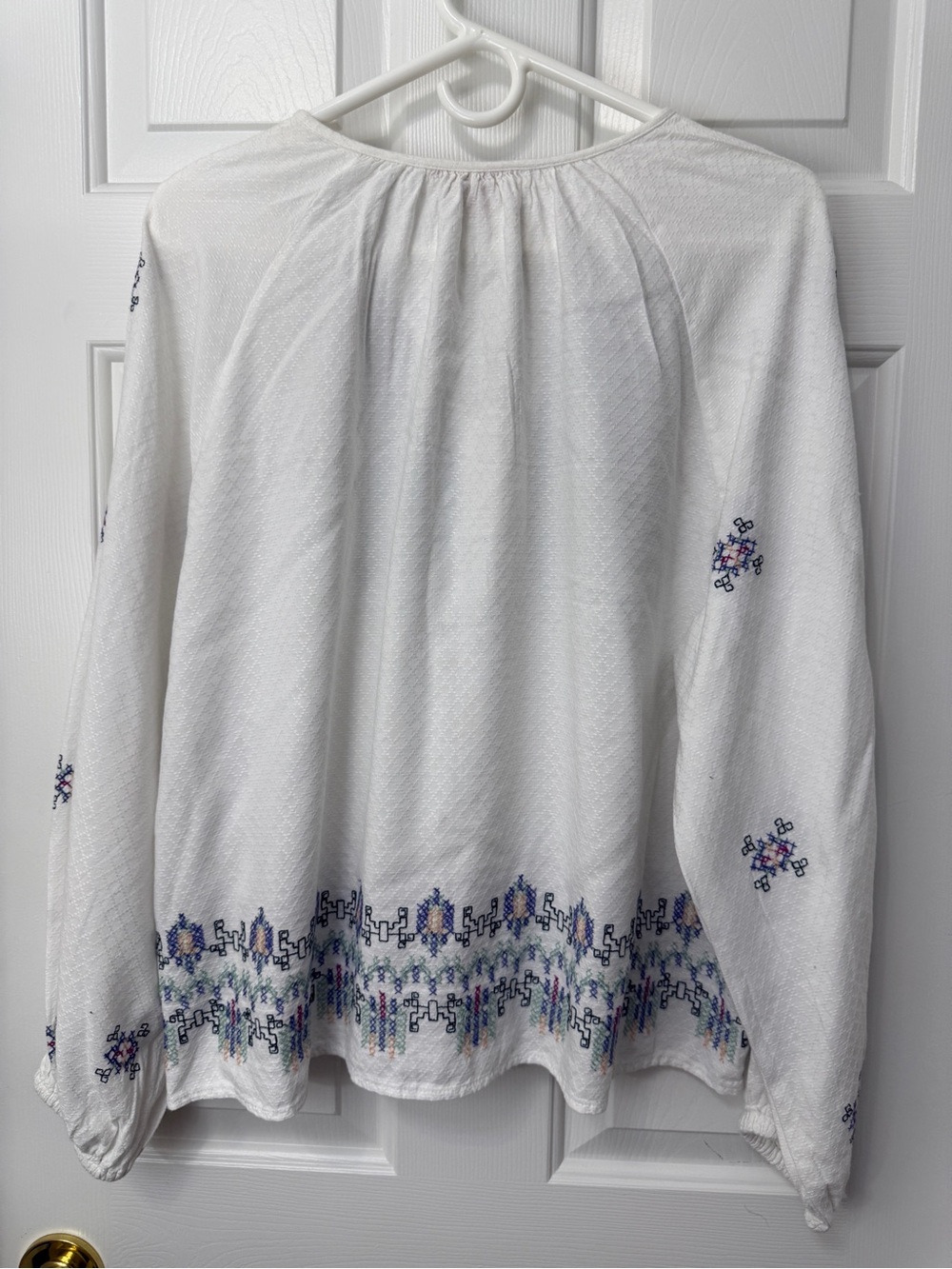 Knox Rose White Embroidered Peasant Tunic with Blue & Pink Accents - Picture 7 of 7
